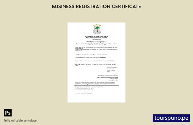 listo para imprimir certificado de registro de Guinea Ecuatorial plantilla en Wo